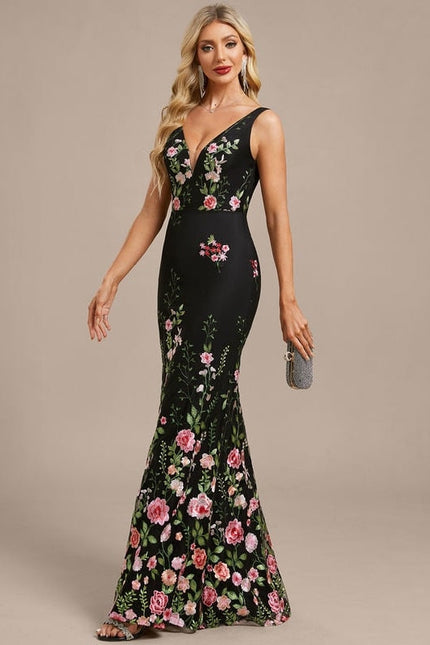 Robe de Soirée Noire Florale - gallery 4