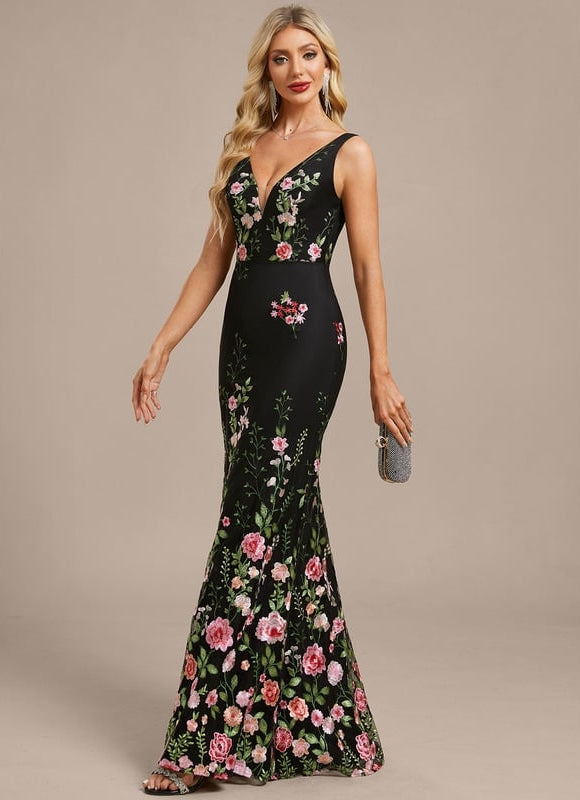 Robe de Soirée Noire Florale - gallery 4