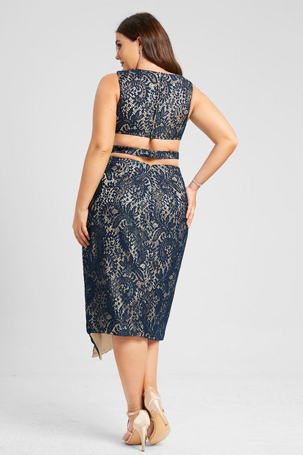 Robe de Soirée Luxe Dentelle Marine - gallery 5