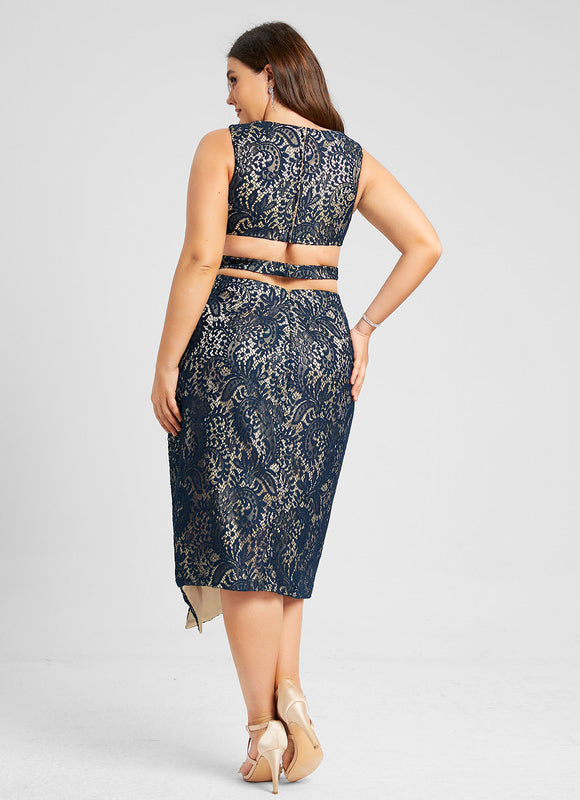 Robe de Soirée Luxe Dentelle Marine - gallery 5