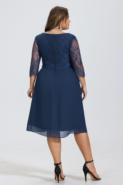 Robe de Soirée Longue Bleu Dentelle Mousseline - gallery 7
