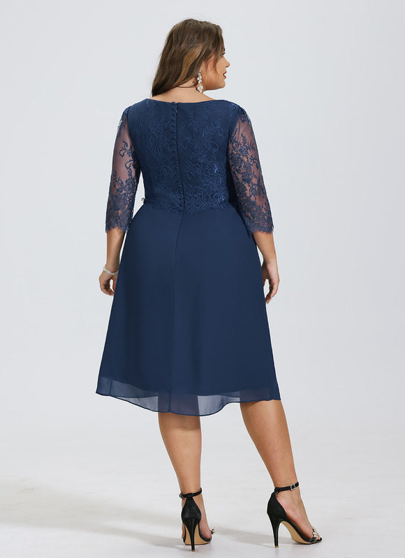 Robe de Soirée Longue Bleu Dentelle Mousseline - gallery 7