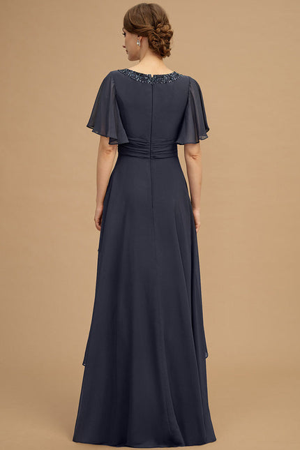 Robe de Soirée Longue Bleue De Cérémonie Plissée À Paillettes - gallery 2