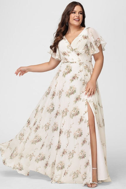 Robe de Soirée Mousseline Beige - gallery 6