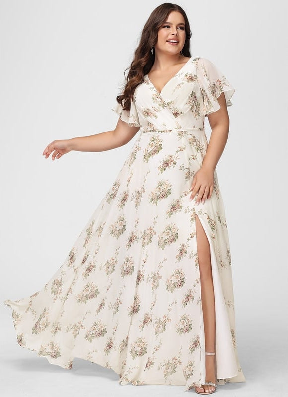 Robe de Soirée Mousseline Beige - gallery 6