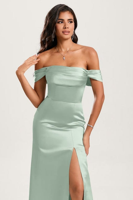 Robe de Soirée Satin Émeraude Lisse - gallery 3