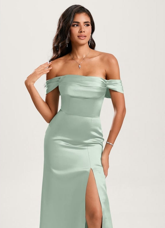 Robe de Soirée Satin Émeraude Lisse - gallery 3
