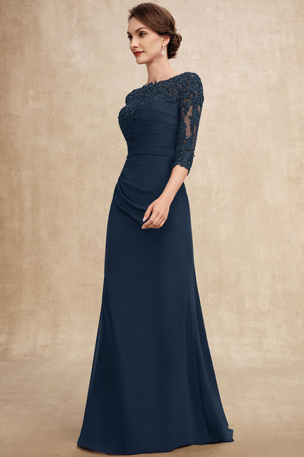Robe de Soirée Longue Bleu Marine Dentelle Paillettes - gallery 3