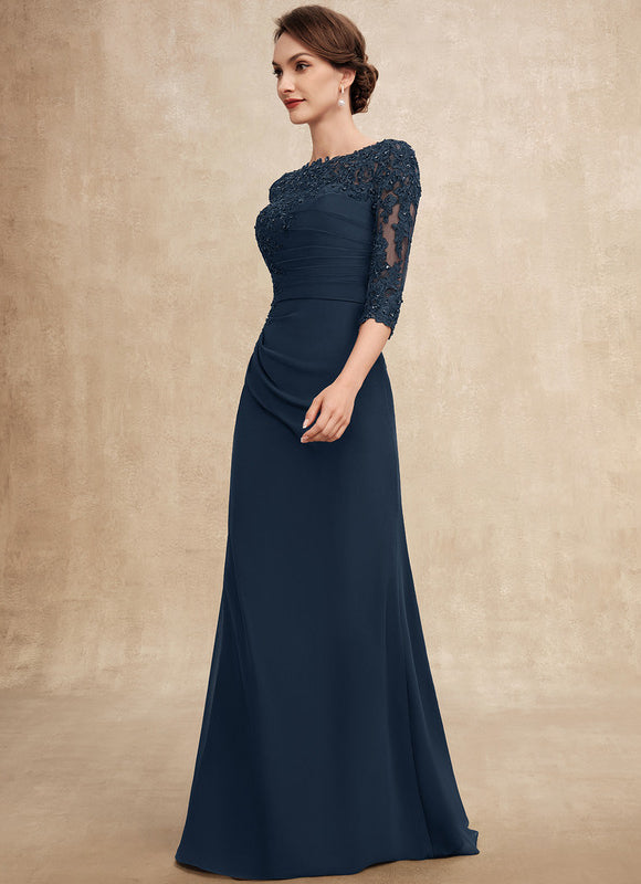 Robe de Soirée Longue Bleu Marine Dentelle Paillettes - gallery 3