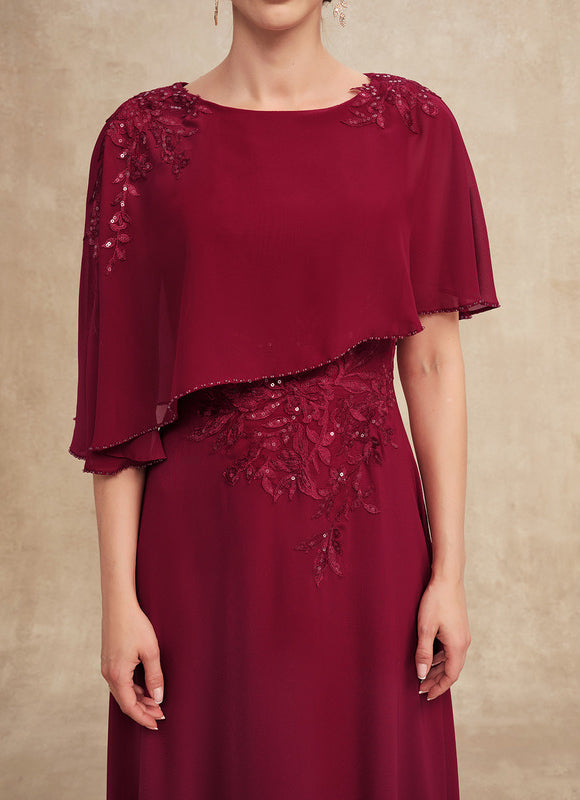 Robe de Soirée Longue Bordeaux En Mousseline Dentelle Perles - gallery 6