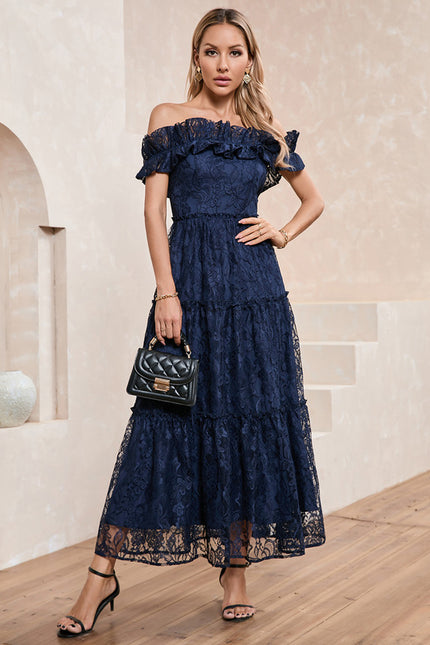 Robe de Soirée Dentelle Marine - gallery 5