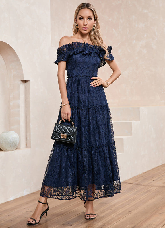 Robe de Soirée Dentelle Marine - gallery 5