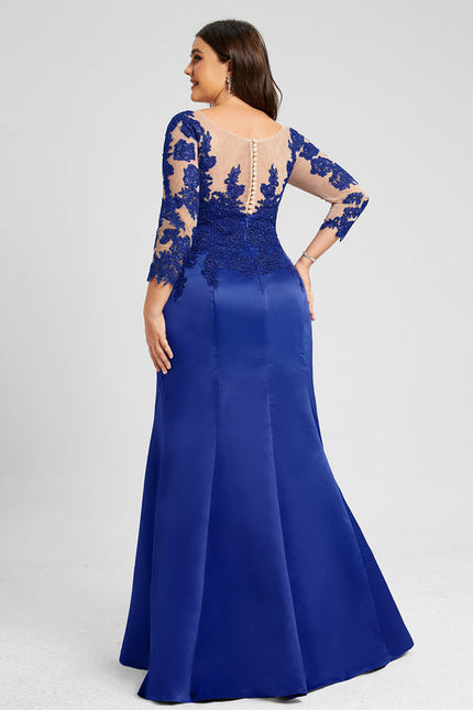 Robe de Soirée Longue Bleue Sirène Dentelle Satin - gallery 9