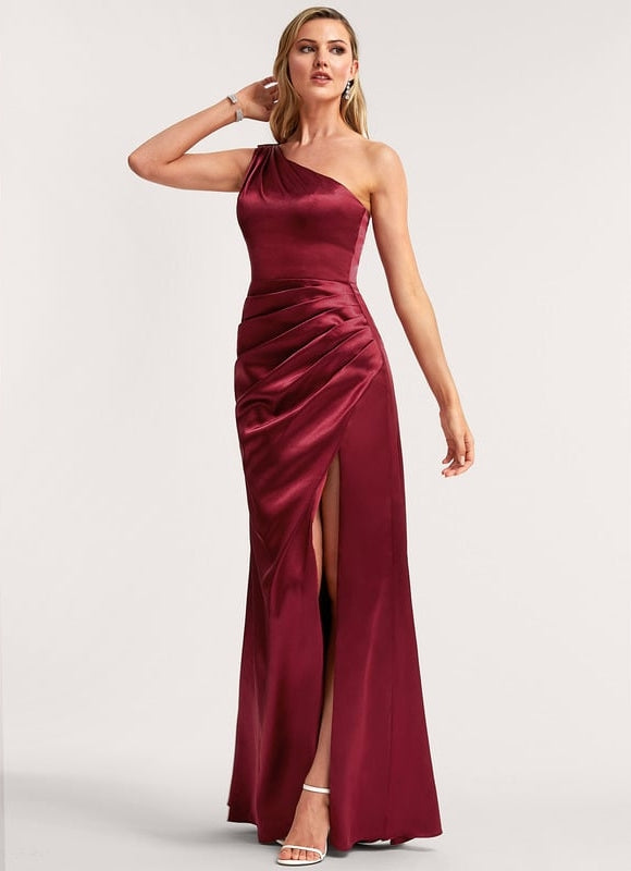 Robe de Soirée Asymétrique Satin Rubis - gallery 1