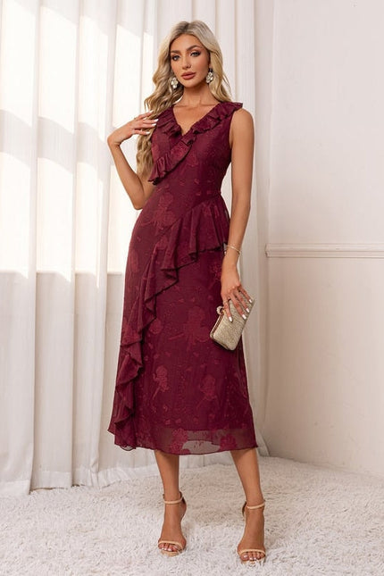 Robe de Soirée Volants Bordeaux - gallery 3