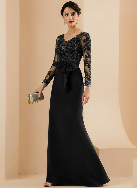 Robe Longue Noire Dentelle Soirée Paillettes - gallery 1