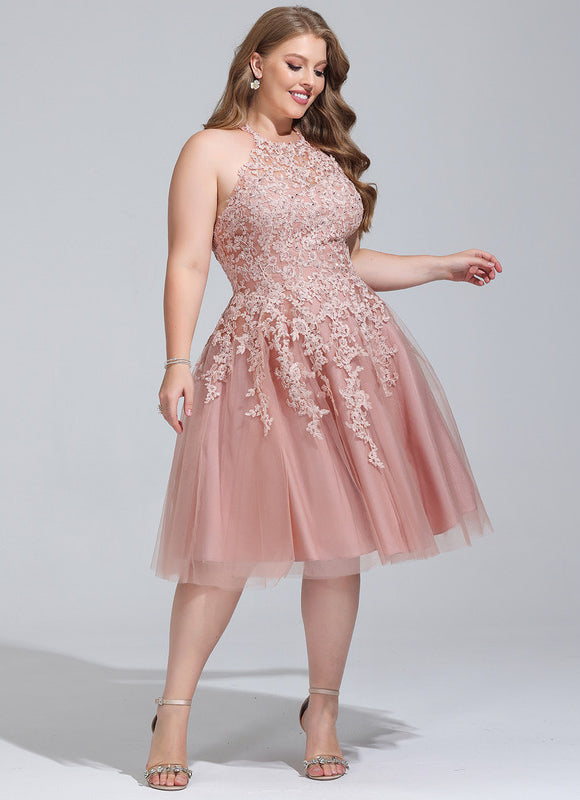 Robe de Soirée Longue Rose Dentelle Tulle Bal De Promo - gallery 7