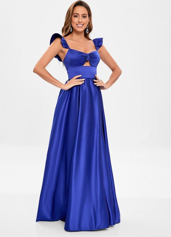 Robe de Soirée Satin Bleu Royal - gallery 4