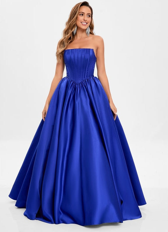 Robe de Soirée Satin Luxe Bleu - gallery 1
