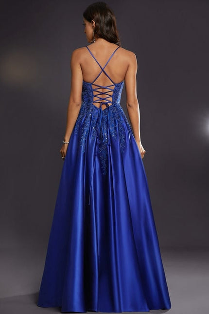 Robe de Soirée Satin Bleu Éclat - gallery 2