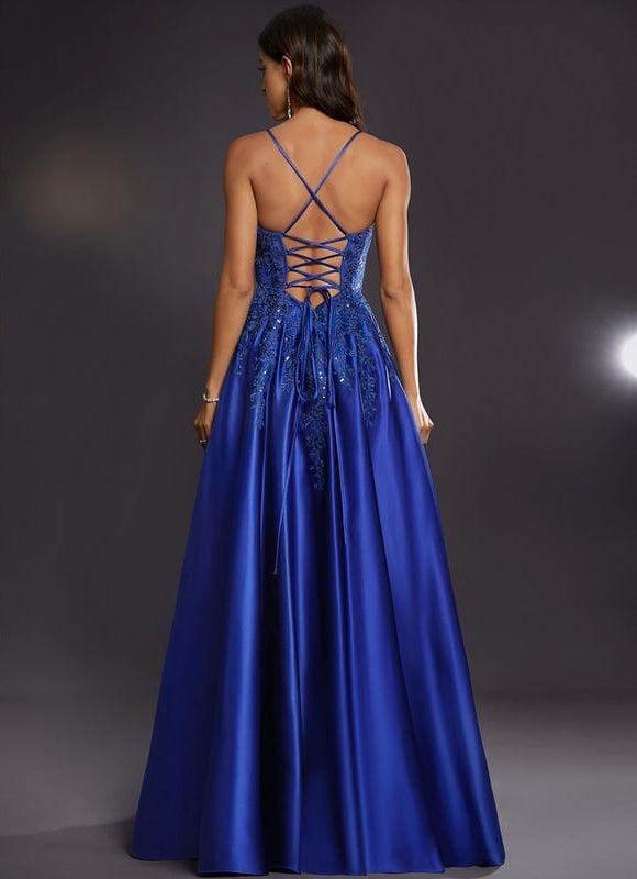 Robe de Soirée Satin Bleu Éclat - gallery 2