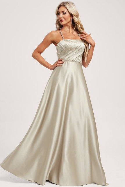 Robe de Soirée Satin Vert Pâle - gallery 1