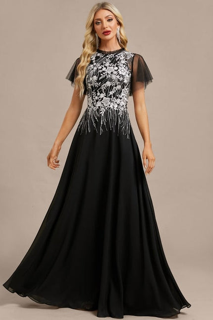 Robe de Soirée Noire Brodée