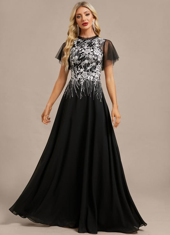 Robe de Soirée Noire Brodée