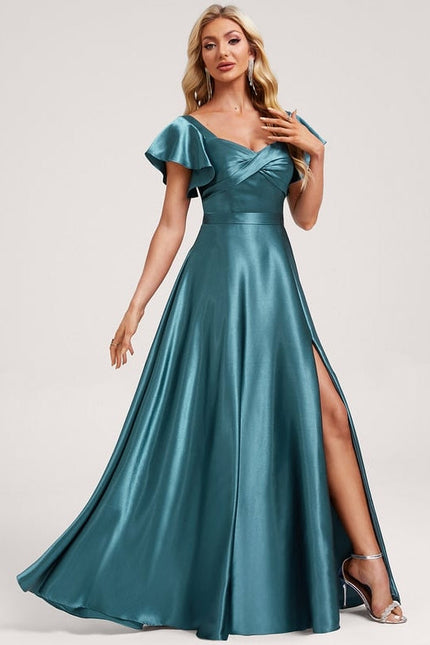 Robe de Soirée Satin Vert Pâle - gallery 1