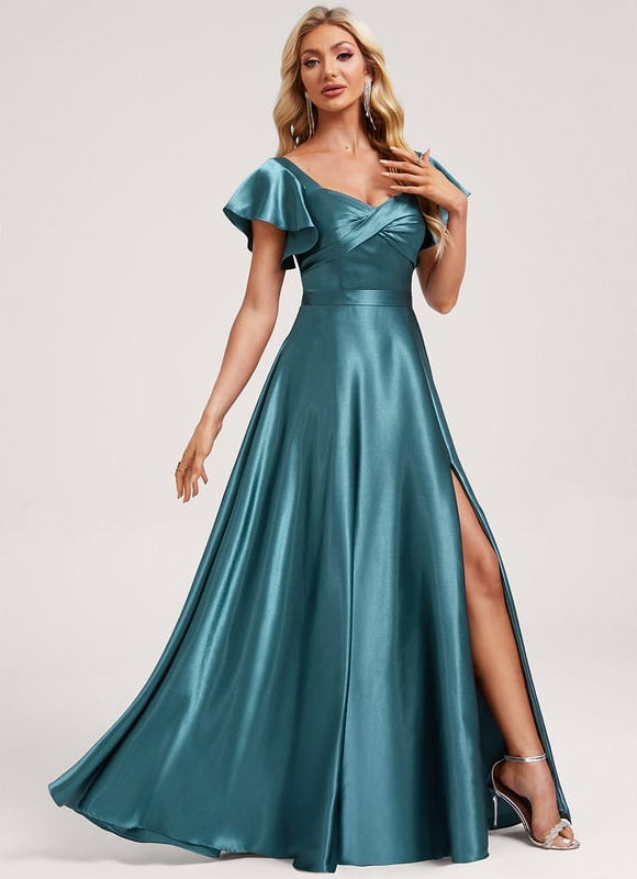 Robe de Soirée Satin Vert Pâle - gallery 1