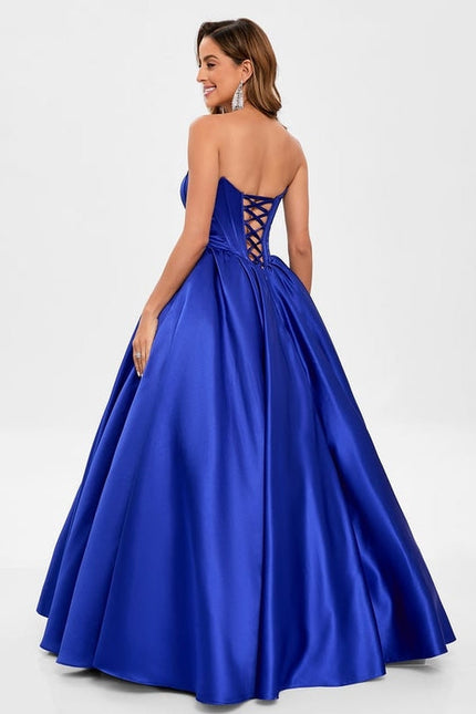 Robe de Soirée Satin Luxe Bleu - gallery 5