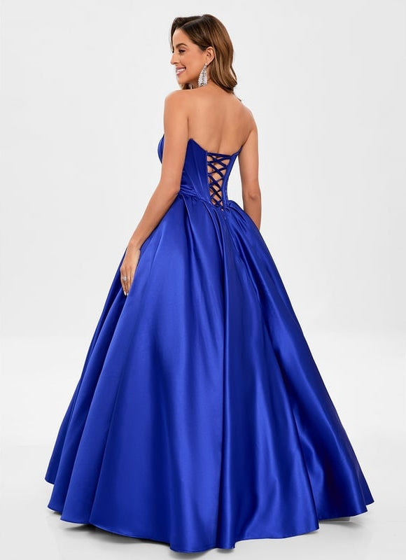 Robe de Soirée Satin Luxe Bleu - gallery 5