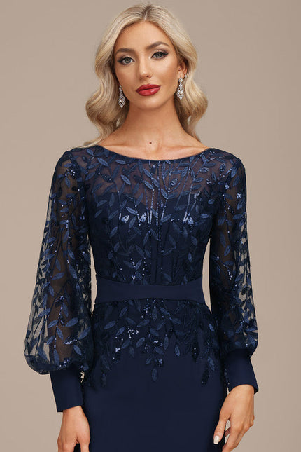 Robe Longue Bleue Sirène Dentelle Soirée - gallery 5