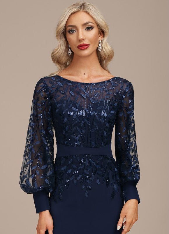 Robe Longue Bleue Sirène Dentelle Soirée - gallery 5