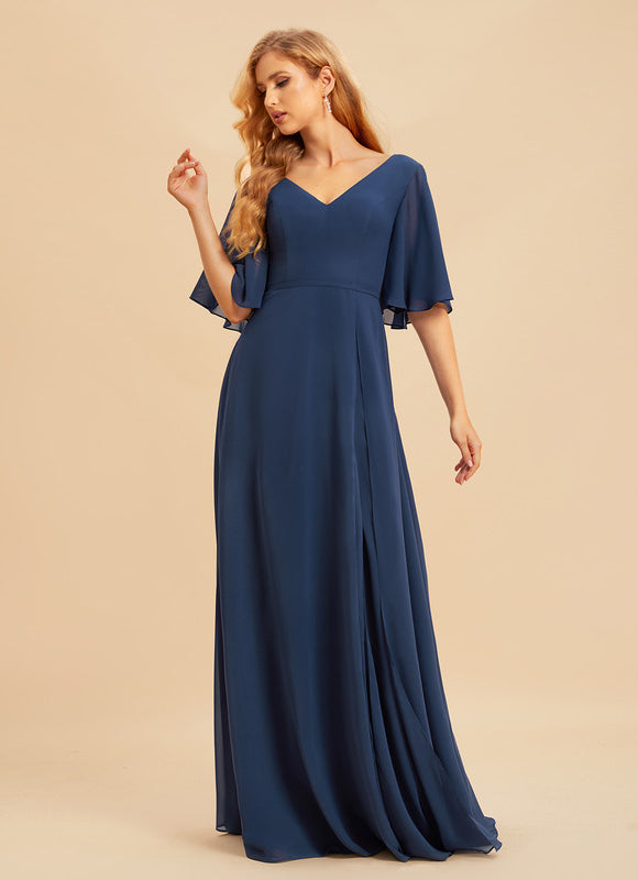 Robe de Soirée Mousseline Beige - gallery 4