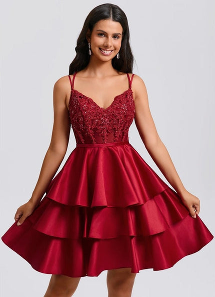 Robe de Soirée Volants Satinée