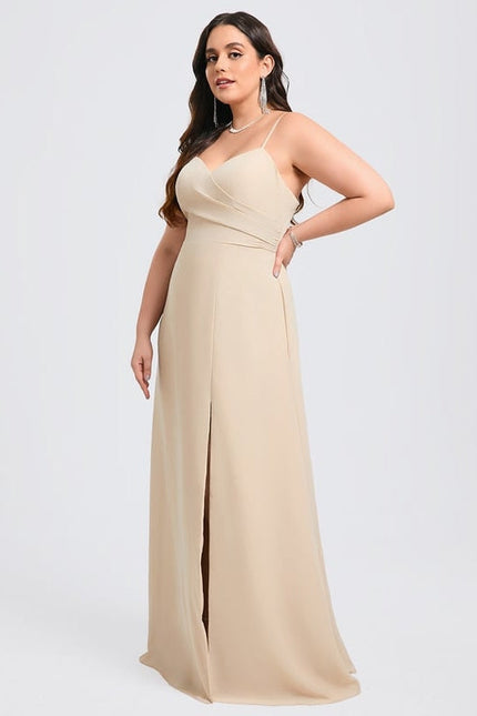Robe de Soirée Mousseline Beige - gallery 6