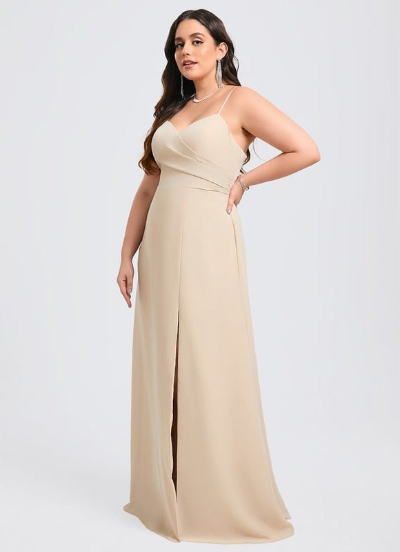 Robe de Soirée Mousseline Beige - gallery 6