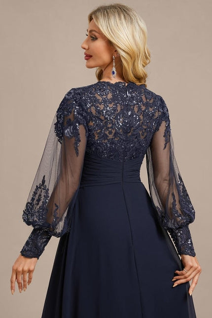 Robe de Soirée Vaporeuse Marine - gallery 6