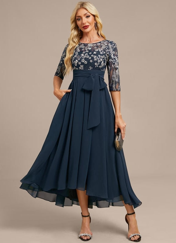 Robe de Soirée Fluide Marine Élégante