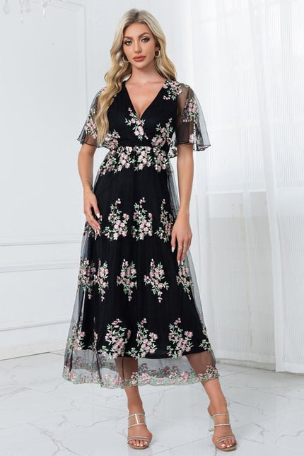 Robe de Soirée Florale Noire