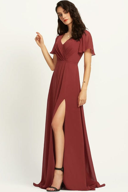 Robe de Soirée Mousseline Beige - gallery 2