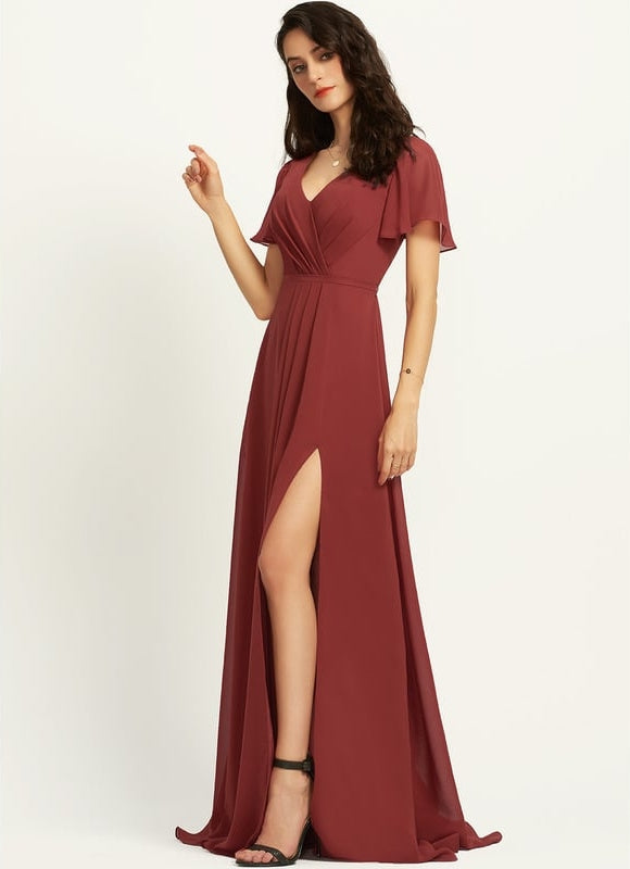 Robe de Soirée Mousseline Beige - gallery 2