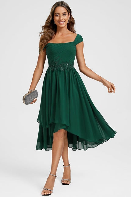 Robe de Soirée Asymétrique Émeraude - gallery 2