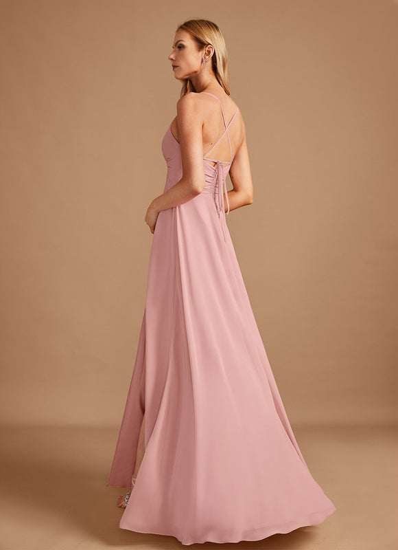 Robe de Soirée Mousseline Beige - gallery 5