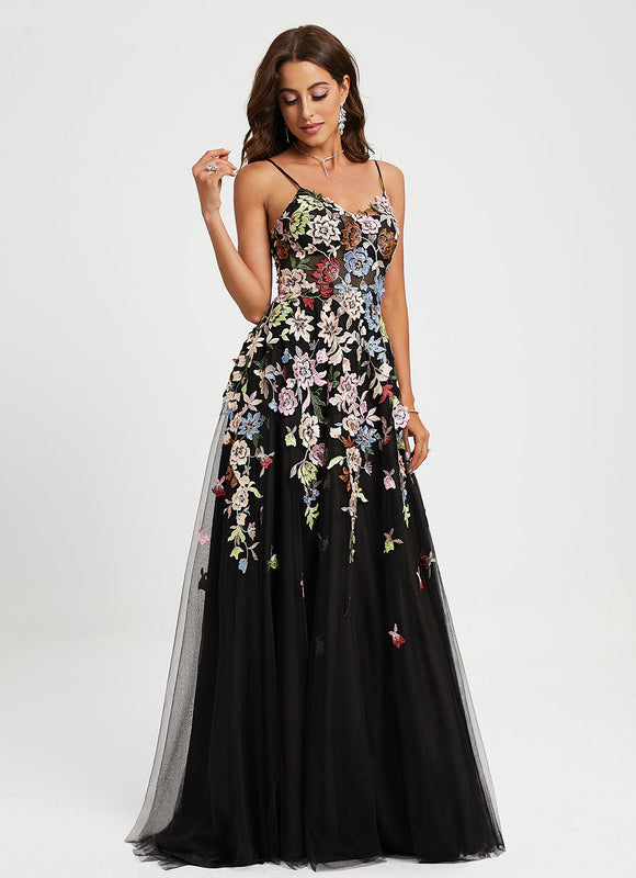 Robe de Soirée Éclat Floral Noir - gallery 1
