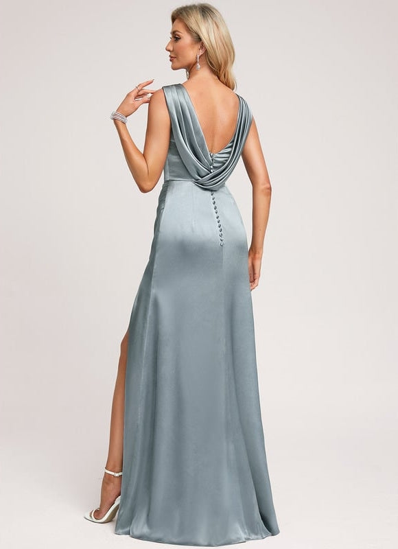 Robe de Soirée Satin Bleu Poudré - gallery 3