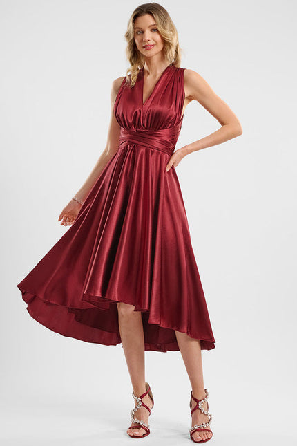 Robe de Soirée Rouge Satiné Moderne - gallery 9