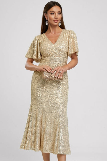 Robe de Soirée Pailletée Dorée - gallery 4