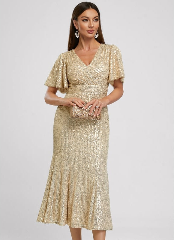 Robe de Soirée Pailletée Dorée - gallery 4